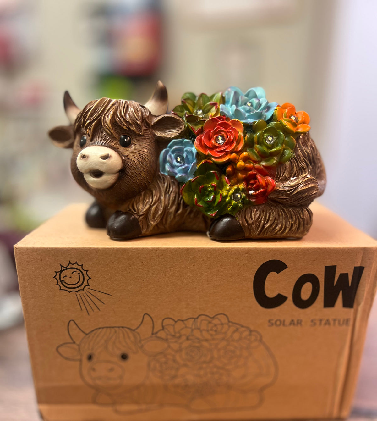 Highland Cow Solar LED Garden Statue