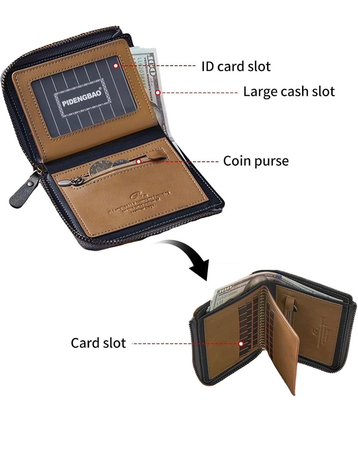 Leather Wallet with Zipper