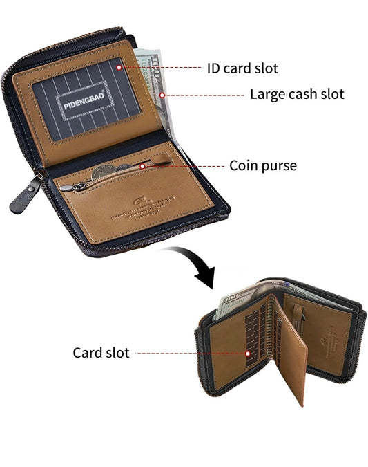 Leather Wallet with Zipper