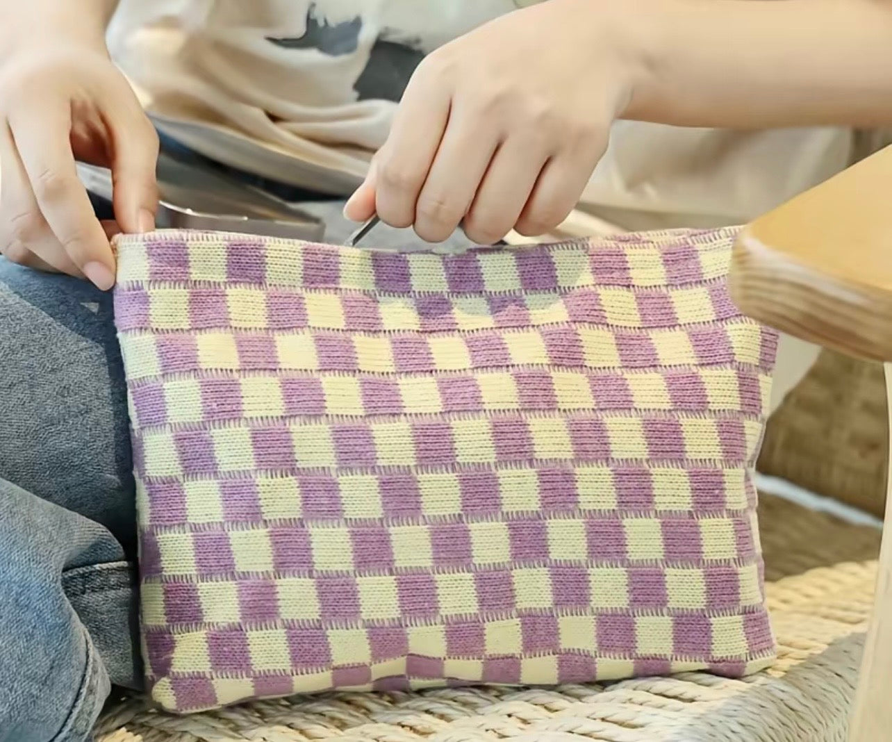 Checkered Make Up Bag