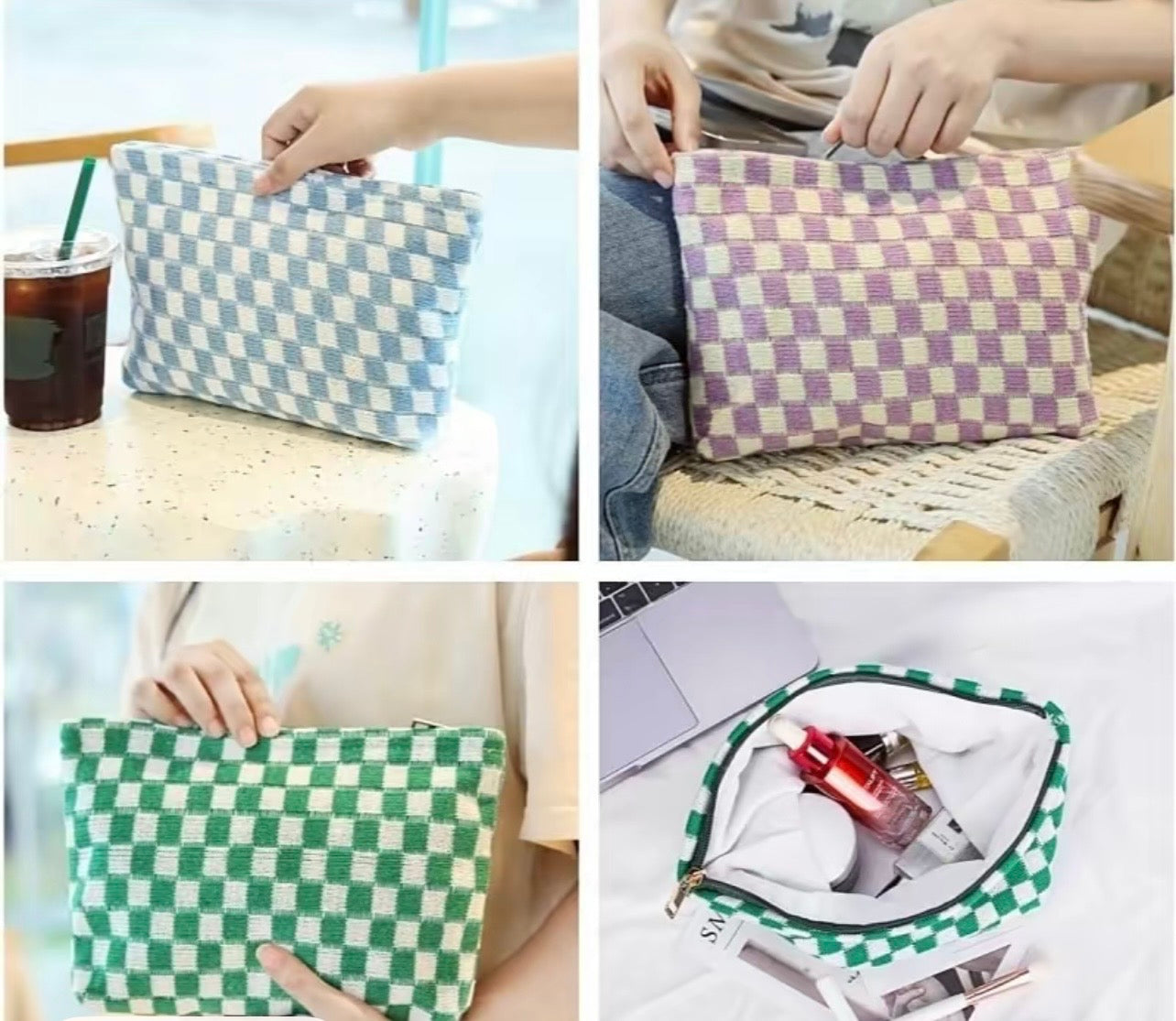 Checkered Make Up Bag
