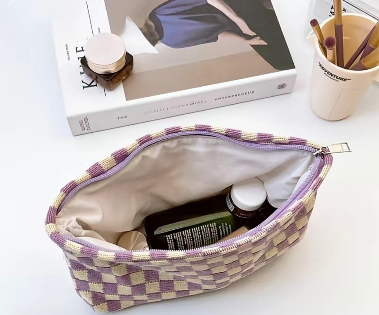 Checkered Make Up Bag