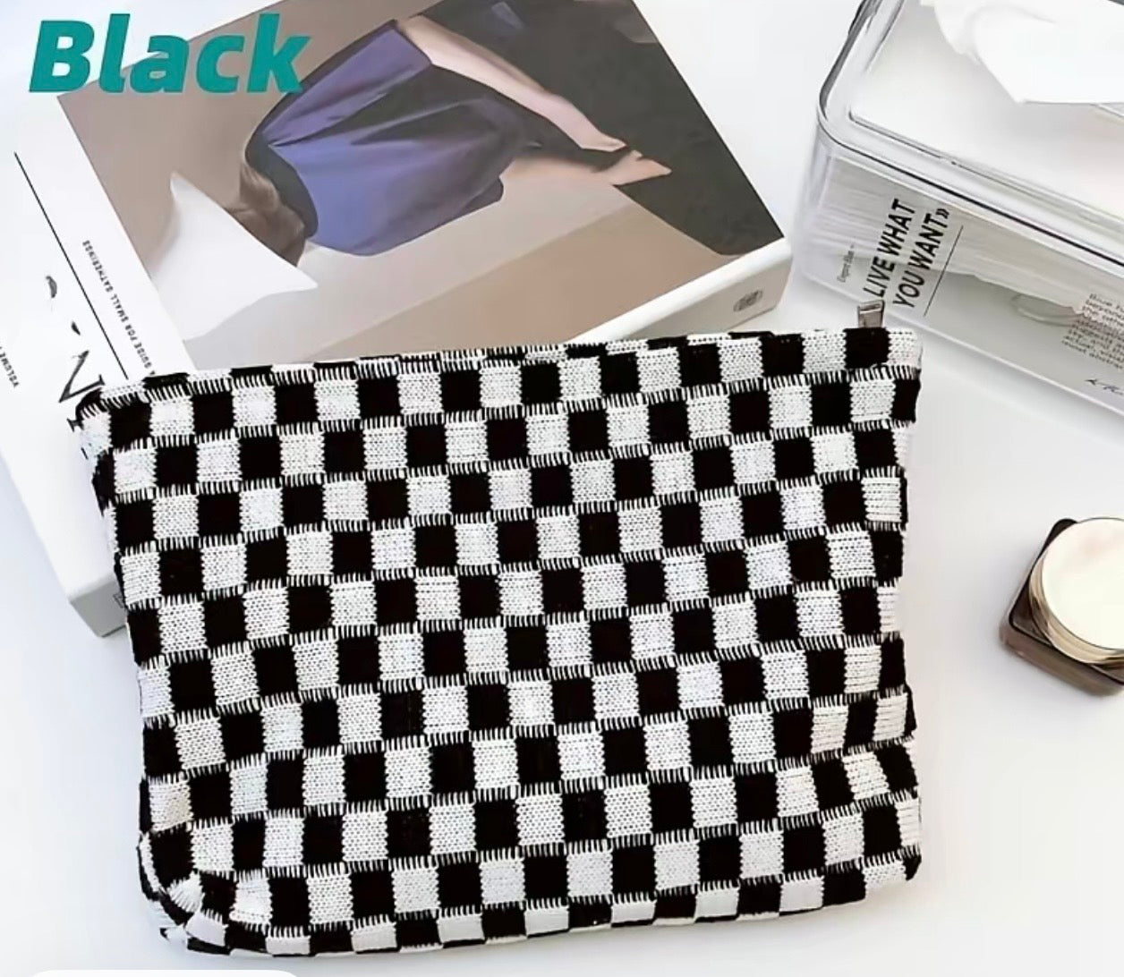 Checkered Make Up Bag