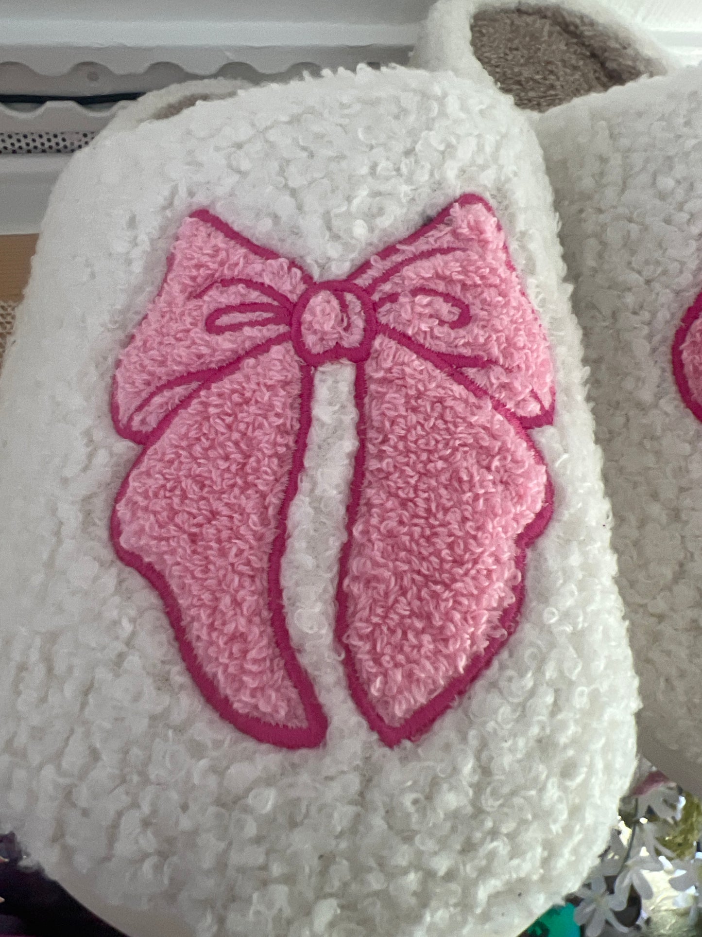 Pink bow slippers